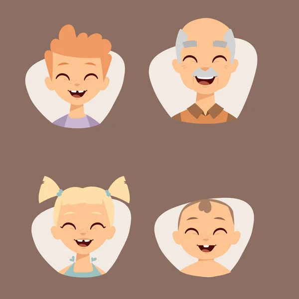 Vettoriale set belle emoticon volto di persone sorridenti avatar personaggi felici illustrazione — Vettoriale Stock