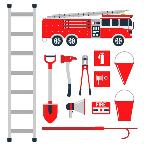 Fire safety equipment emergency tools firefighter safe danger accident protection vector illustration. — Stock Vector