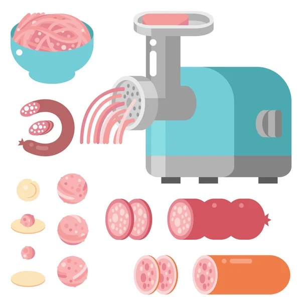 Ingrediente de produtos de carne e elementos rústicos equipamento de preparação alimento ilustração vetorial plana . — Vetor de Stock