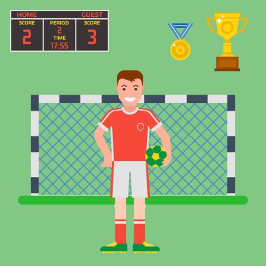 Futbol futbol simgeler oyuncu trophy Yarışması oyun puanı kazanmak düz tasarım spor vektör çizim oynamak