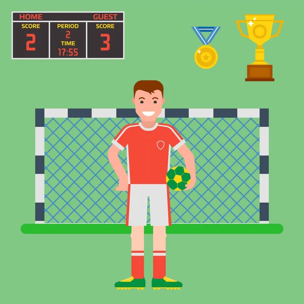 Fotbal fotbalové ikony hráče trophy konkurence hry skóre vítězství hrát plochý design sport vektorové ilustrace — Stockový vektor
