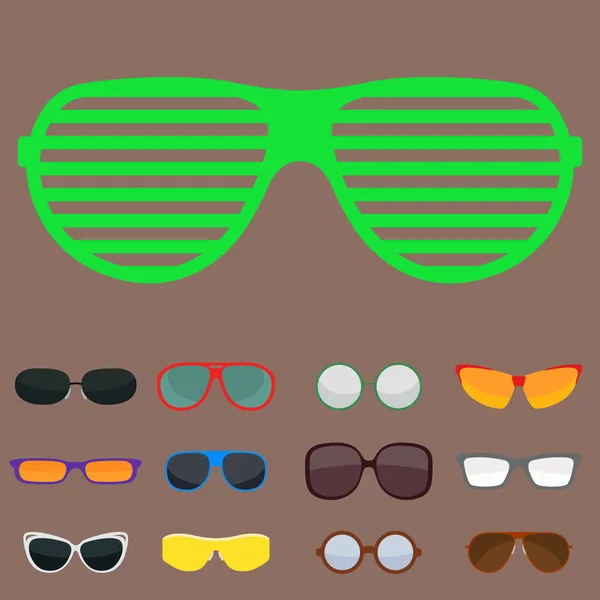 Fashion set sunglasses accessory sun spectacles plastic frame modern eyeglasses vector illustration. — Stock Vector