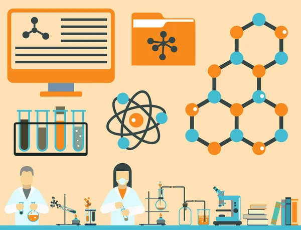 Lab symbolen testopzet medisch laboratorium wetenschappelijke biologie science chemie iconen vector illustratie. — Stockvector