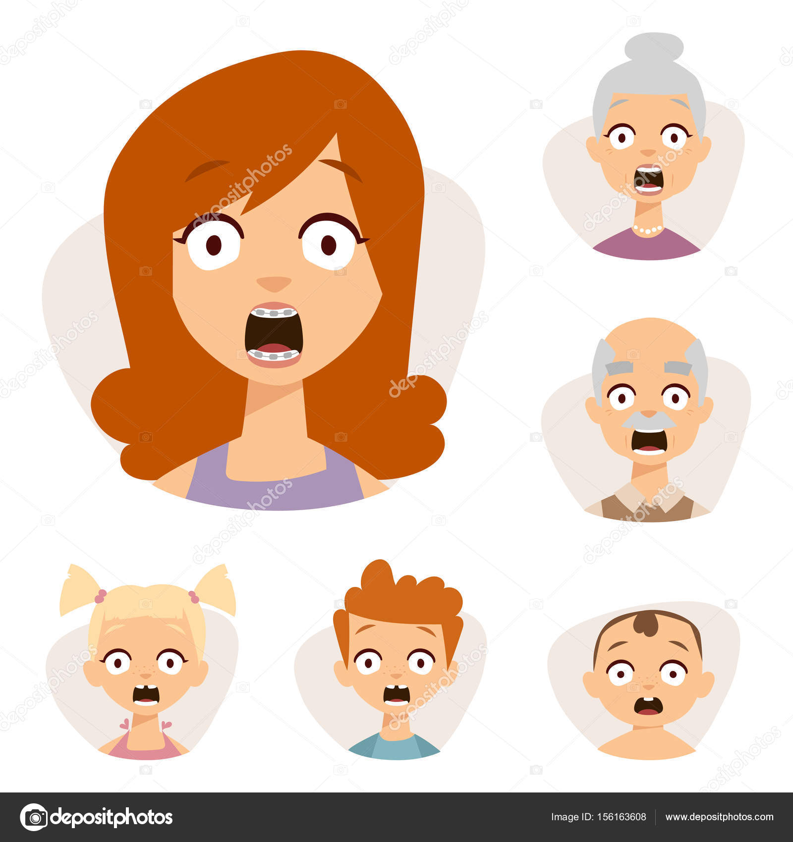 Cartoon face scared character emotion - vector clip art