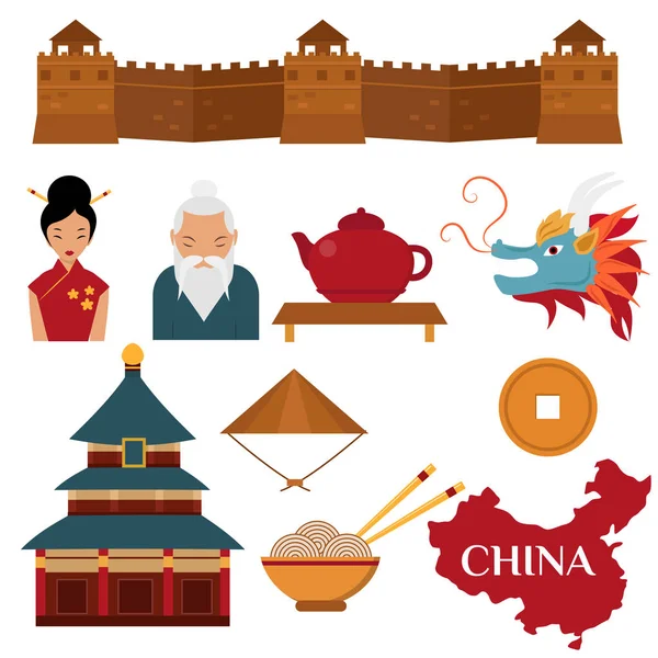Çinli Asyalı oryantal dekorasyon gezi Festivali Altın eski geleneksel kültür vektör çizim. — Stok Vektör