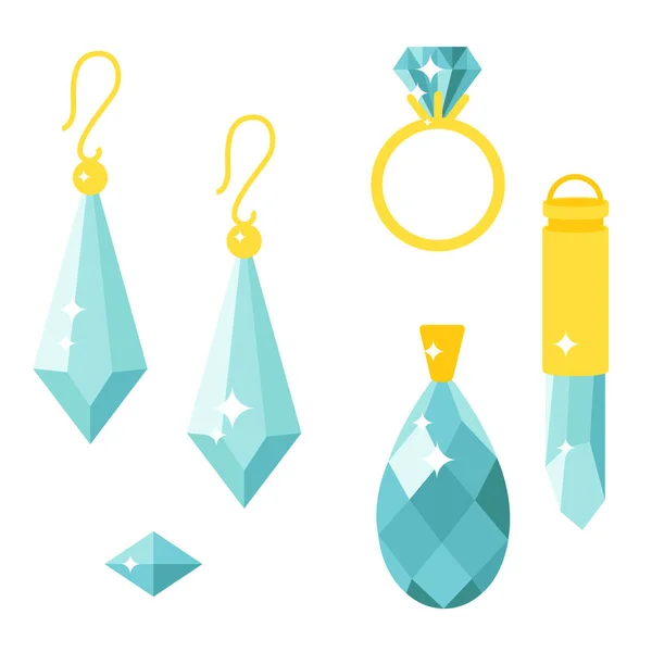 Vector sieraden items gouden elegantie edelstenen kostbare Accessoires mode illustratie — Stockvector