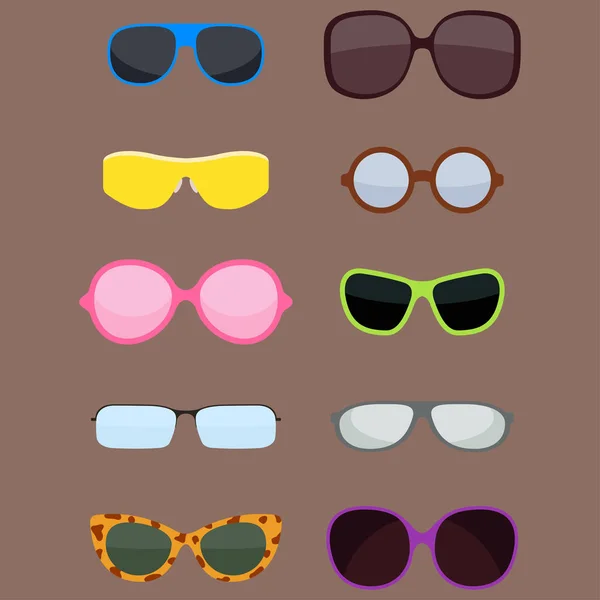 Moda zestaw okulary słońce akcesoria okulary plastikowe ramki nowoczesne okulary ilustracja wektorowa. — Wektor stockowy
