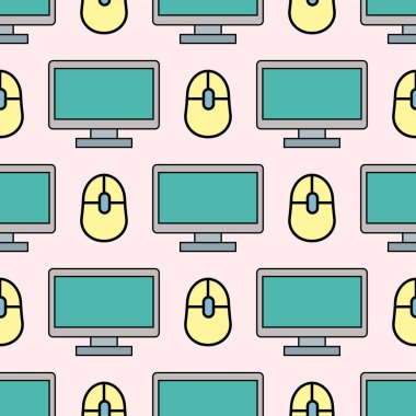 Bilgisayar monitörü düz PC pürüzsüz şablon iş teknolojisi ekran vektör çizimi