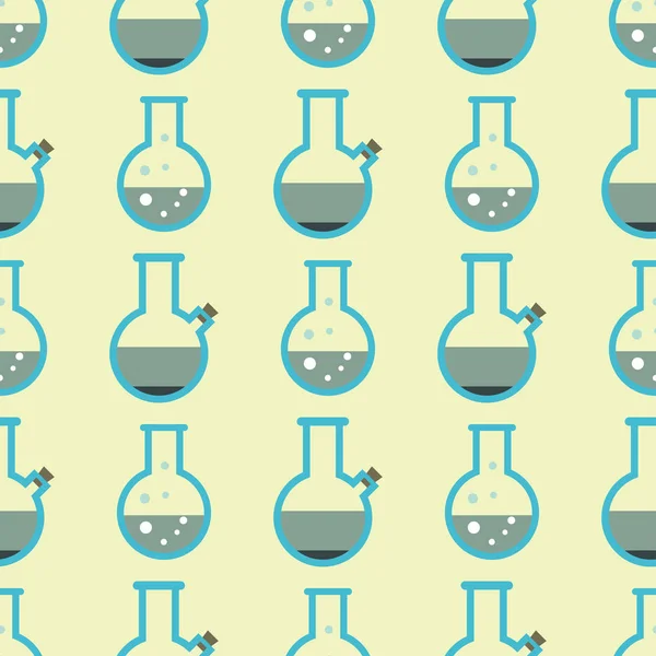 Flacon de laboratoire chimique tube de verrerie équipement scientifique chimie motif sans couture vecteur illustration . — Image vectorielle