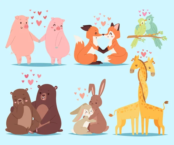 Animales pareja en el amor día de San Valentín vector de vacaciones ilustración . — Archivo Imágenes Vectoriales