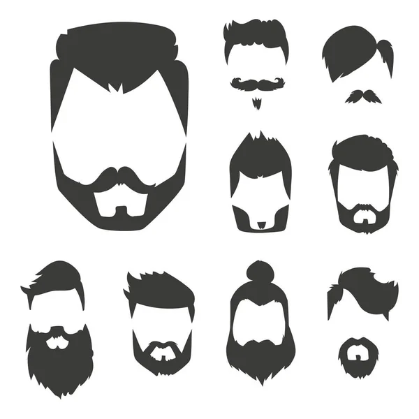 Conjunto vectorial de hipster estilo de pelo retro bigote vintage viejo afeitado barba facial masculina corte de pelo aislado ilustración — Vector de stock