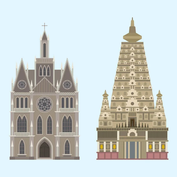 De bouw van de kathedraal kerk tempel traditionele landmark toerisme vectorillustratie — Stockvector