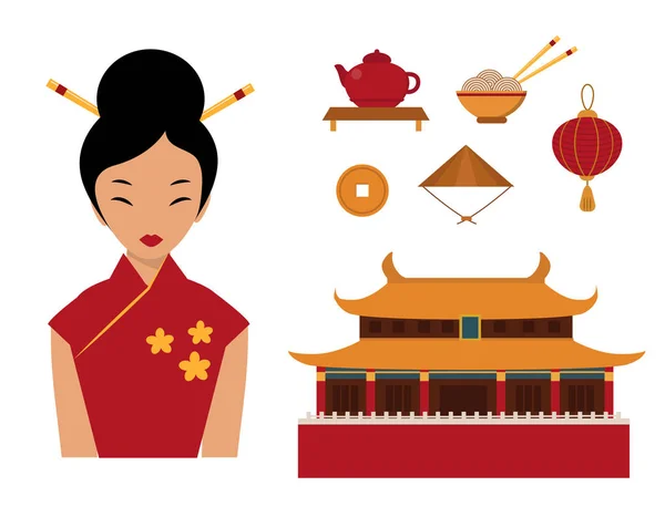 中国アジア オリエンタルな装飾観光祭ゴールド古代伝統文化ベクトル図. — ストックベクタ