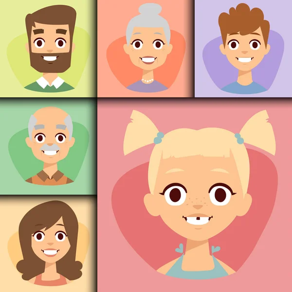 Conjunto de vetores belos emoticons rosto de pessoas avatares sorridentes personagens felizes ilustração — Vetor de Stock