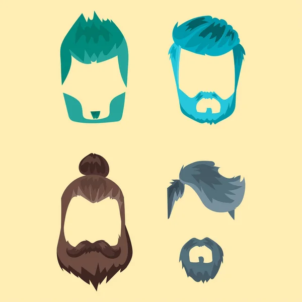 Векторный набор хипстерской ретро-прически для волос mustache винтажное старое бритье мужской стрижки бороды лица изолированная иллюстрация — стоковый вектор