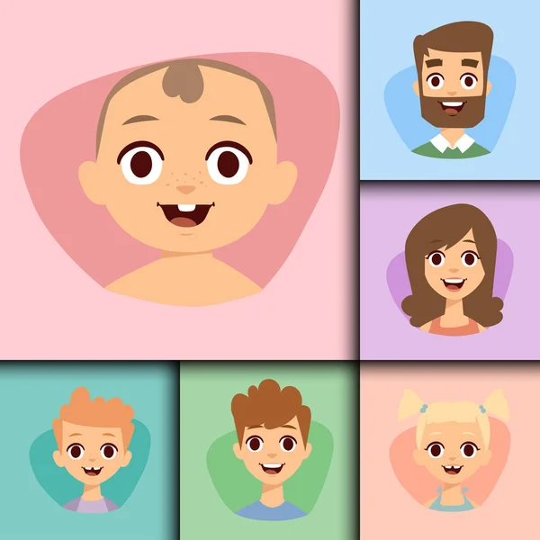Vektor készlet gyönyörű hangulatjelek arc, az emberek mosolyogva avatarok boldog karakter illusztráció — Stock Vector