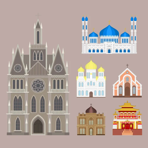 De bouw van de kathedraal kerk tempel traditionele landmark toerisme vectorillustratie — Stockvector