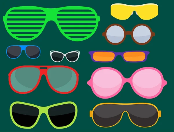 Güneş gözlüğü Aksesuar güneş gözlüğü plastik çerçeve modern gözlük vektör çizim moda ayarla. — Stok Vektör