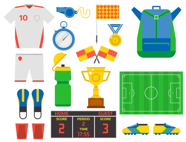 Futebol ícones de futebol jogador troféu competição jogo pontuação win play flat design esporte vetor ilustração —  Vetores de Stock
