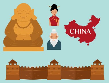 Çinli Asyalı oryantal dekorasyon gezi Festivali Altın eski geleneksel kültür vektör çizim.