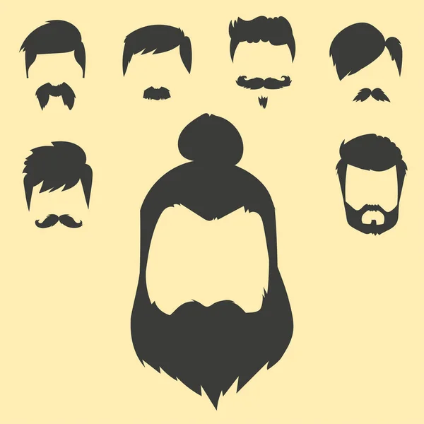 Csípő retro haj stílus bajusz vintage régi borotválkozás férfi arc szakáll fodrász elszigetelt illusztráció vektor csoportja — Stock Vector