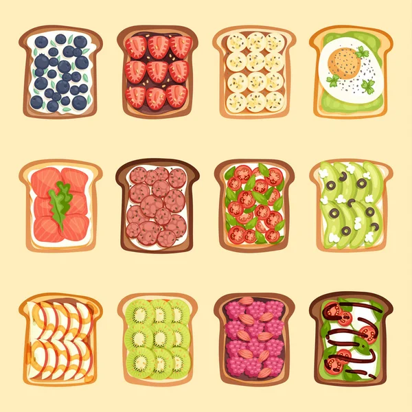 Scheiben Sandwichbrot und Buttertoast mit Buttermarmelade im Cartoon-Stil Vektor-Illustration. — Stockvektor