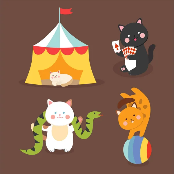 元気なサーカス遊び猫ベクトルイラストのセット ストックベクター C Adekvat