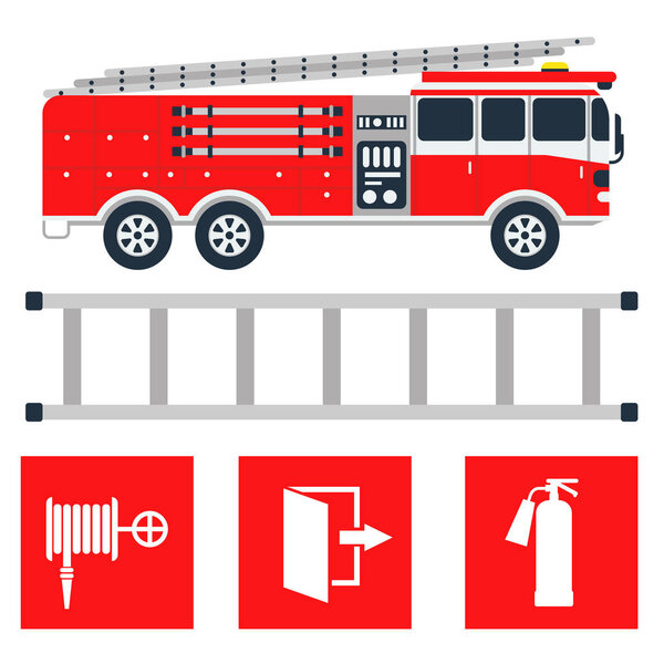 Fire safety equipment emergency tools firefighter safe danger accident protection vector illustration.