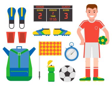 Futbol futbol simgeler oyuncu trophy Yarışması oyun puanı kazanmak düz tasarım spor vektör çizim oynamak