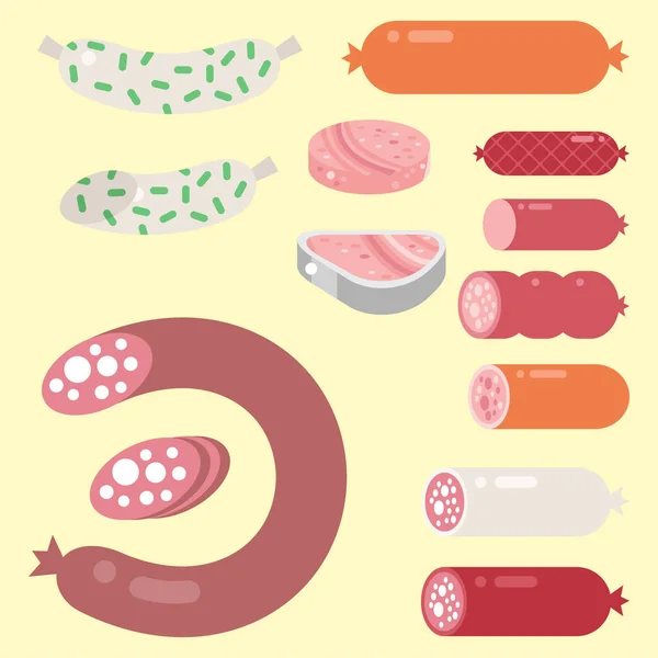 肉类产品成分和质朴的元素制备设备食品平面矢量图. — 图库矢量图片
