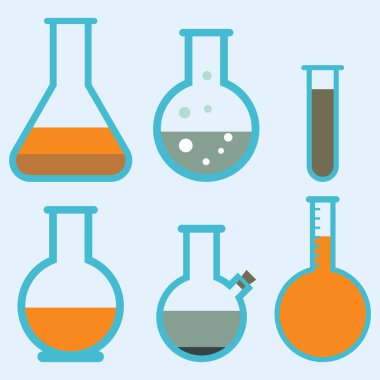 Laboratuvar şişesi test tıbbi laboratuar bilimsel biyoloji tasarım bilim kimya simgeler illüstrasyon vektör.