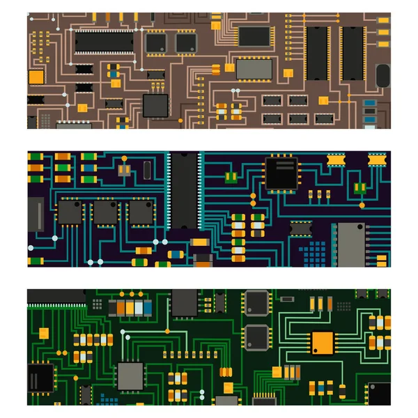 Számítógépes chip technológia processzor áramkör alaplap információs rendszer vektoros illusztráció — Stock Vector