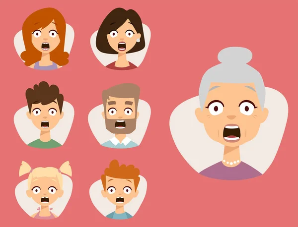 Vektor-Set schöne Emoticons Gesicht der Menschen Angst Schock Überraschung Avatare Zeichen Illustration — Stockvektor