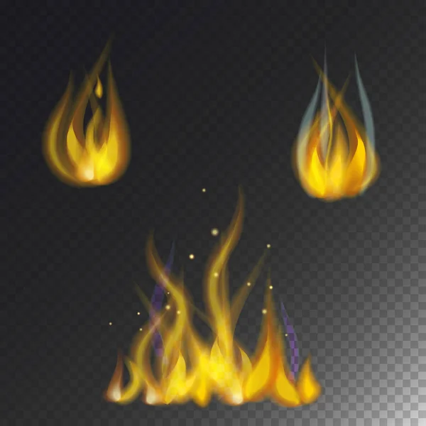 Fire flame hot burn vector icon warm danger and cooking yellow bonfire light blazing campfire. — Stock Vector