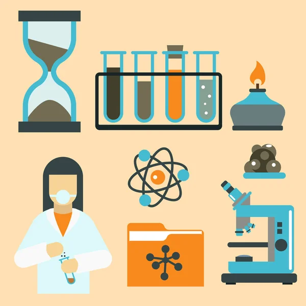 Tıbbi Laboratuar bilimsel biyoloji tasarım bilim kimya simgeler illüstrasyon vektör laboratuvar sembolleri test. — Stok Vektör