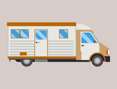 Kamp tatil seyahat araba yaz doğa tatil römork ev vektör çizim düz taşıma