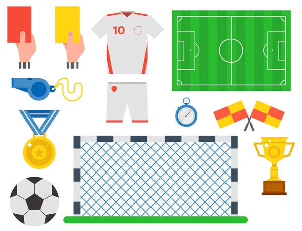 Futebol ícones de futebol jogador troféu competição jogo pontuação win play flat design esporte vetor ilustração —  Vetores de Stock