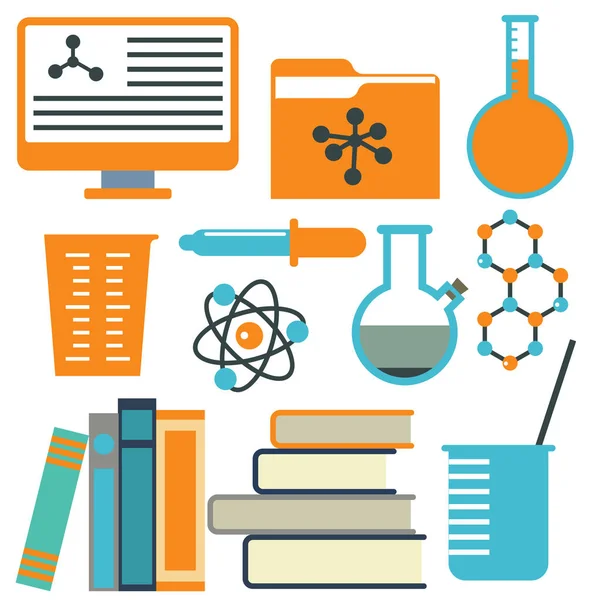Símbolos de laboratório teste laboratório médico biologia científica design ciência química ícones vetor ilustração . — Vetor de Stock
