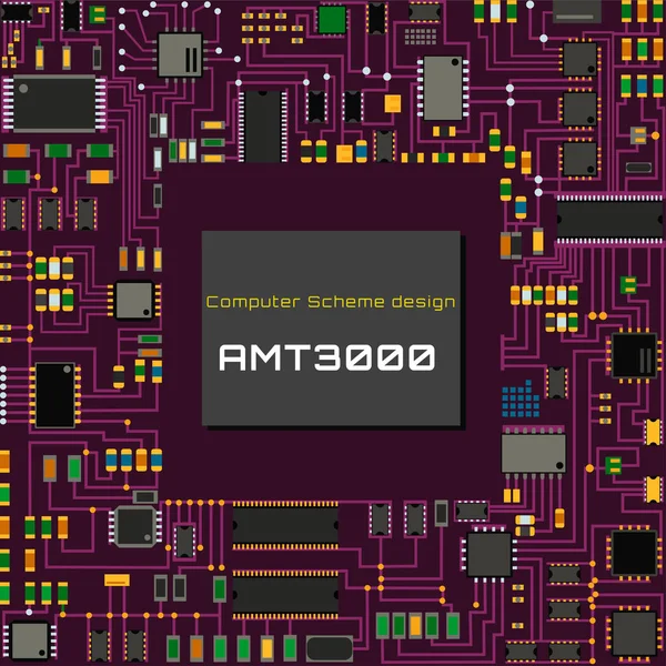 Computer chip technologie processor circuit moederbord informatie systeem vectorillustratie — Stockvector