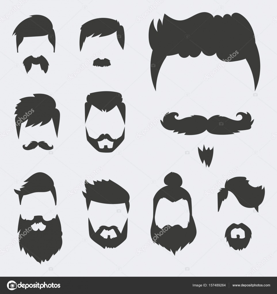 Vector set of hipster retro hair style mustache vintage old shave ...