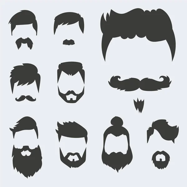 Conjunto vectorial de hipster estilo de pelo retro bigote vintage viejo afeitado barba facial masculina corte de pelo aislado ilustración — Vector de stock