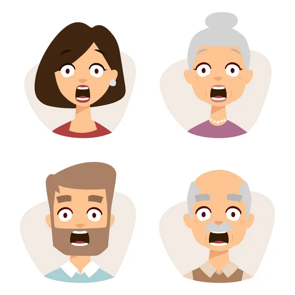 Conjunto de vetores belos emoticons rosto de pessoas temem choque surpresa avatares personagens ilustração — Vetor de Stock