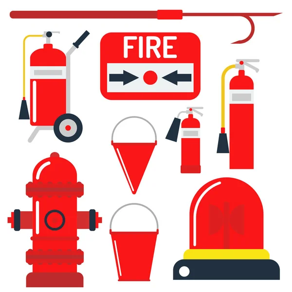 Attrezzature antincendio strumenti di emergenza vigile del fuoco pericolo di sicurezza incidente protezione vettoriale illustrazione . — Vettoriale Stock