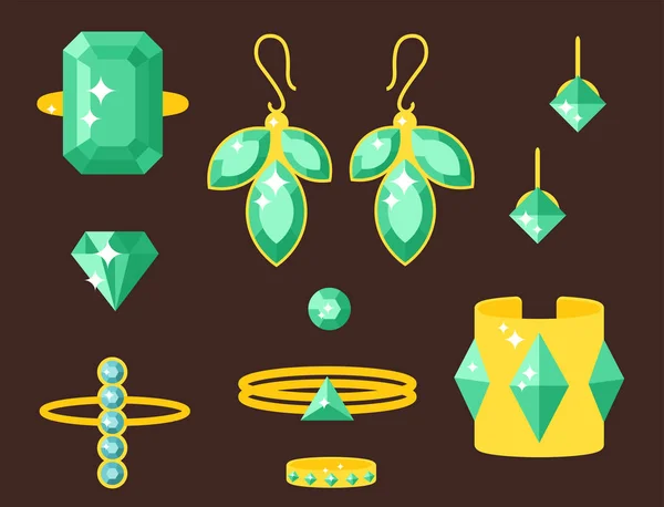 Vector sieraden items gouden elegantie edelstenen kostbare Accessoires mode illustratie — Stockvector