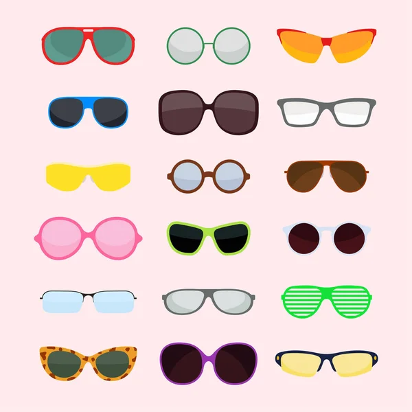 Mode set lunettes de soleil accessoire lunettes de soleil cadre en plastique moderne lunettes vecteur illustration . — Image vectorielle