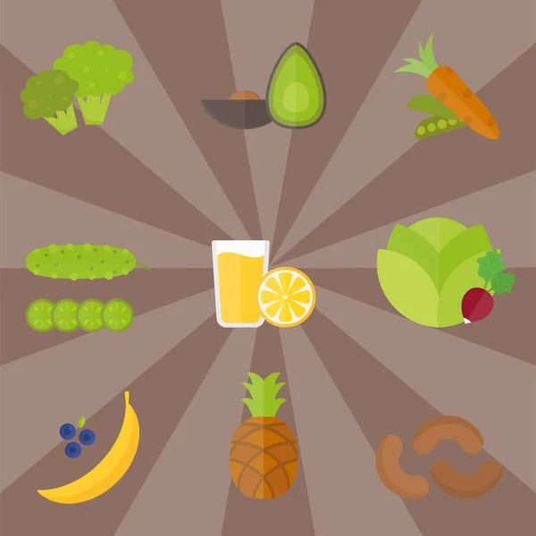 Για χορτοφάγους τροφίμων φύση εστιατόριο φρούτα Χορτοφαγική Υγιεινή διατροφή εικονογράφηση φορέα λαχανικών — Διανυσματικό Αρχείο