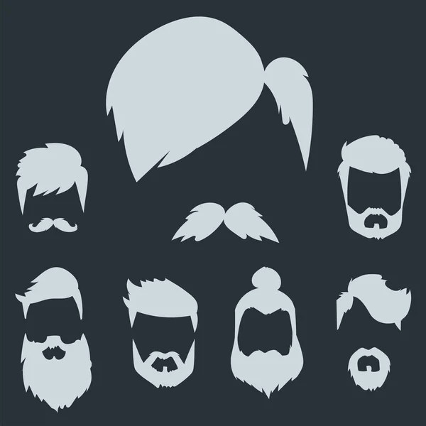 Conjunto vectorial de hipster estilo de pelo retro bigote vintage viejo afeitado barba facial masculina corte de pelo aislado ilustración — Vector de stock