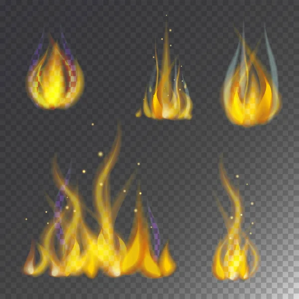 Fuego llama caliente quemadura vector icono caliente peligro y cocinar amarillo hoguera luz fuego ardiente fogata . — Archivo Imágenes Vectoriales