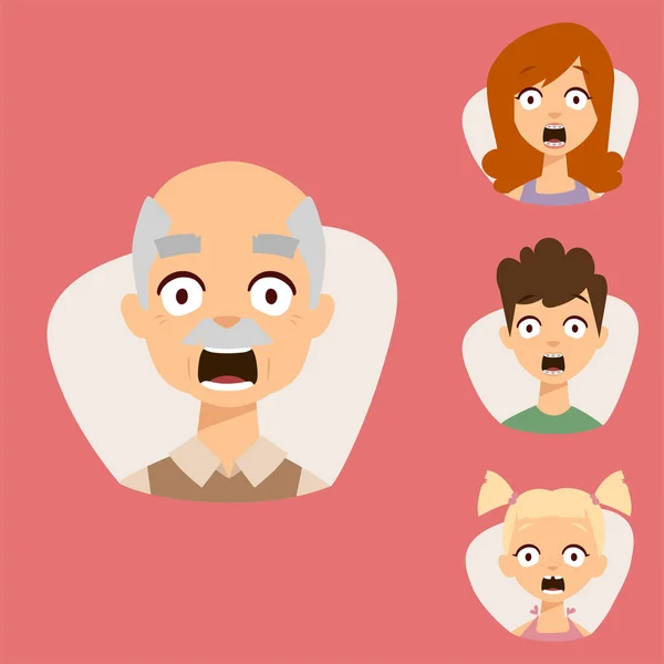 Ensemble vectoriel belles émoticônes visage des gens peur choc surprise avatars personnages illustration — Image vectorielle