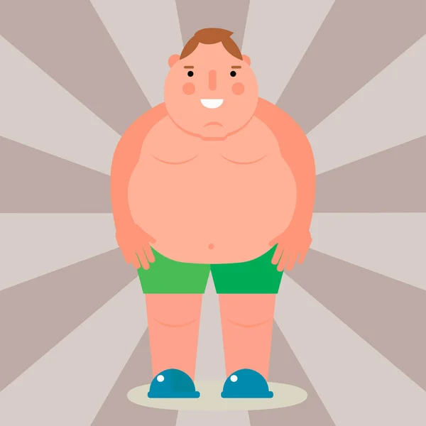 Толстяк вектор плоский иллюстрация лишний вес тела человек нездоровый большой характер живота . — стоковый вектор